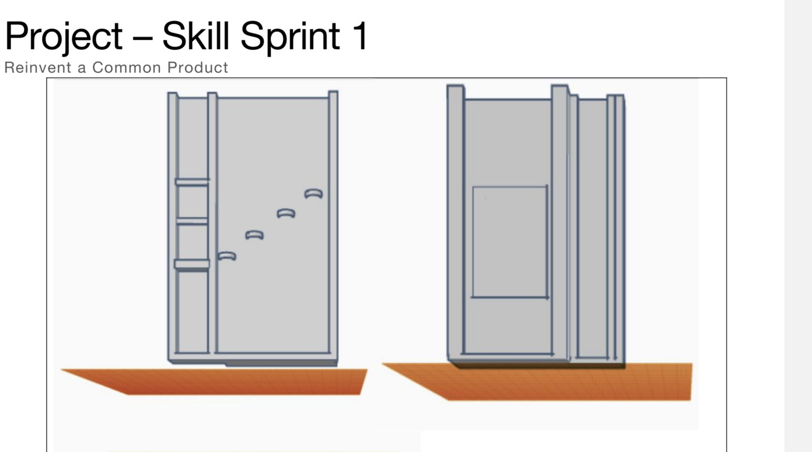 Two views of the TinkerCAD pencil case model with fixed slots